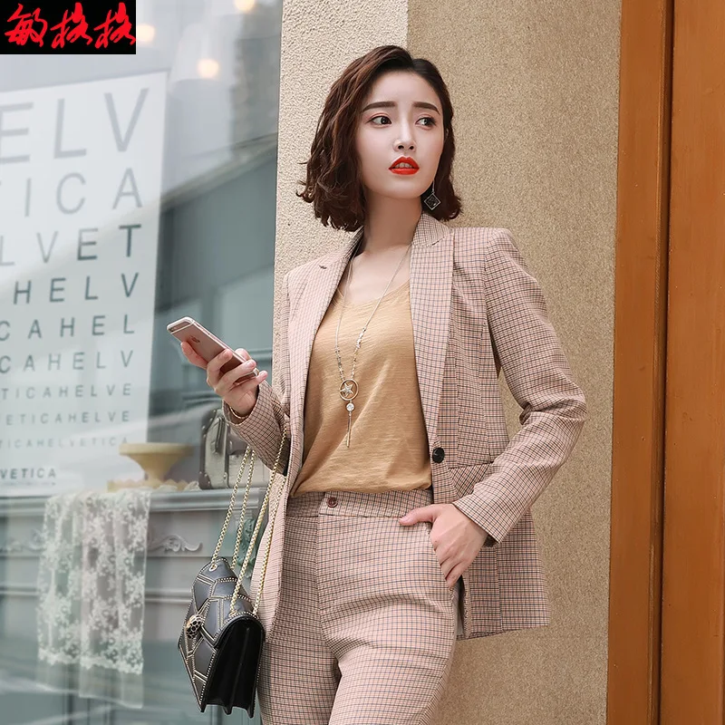 Осенний модный клетчатый Костюм Повседневный с длинными рукавами