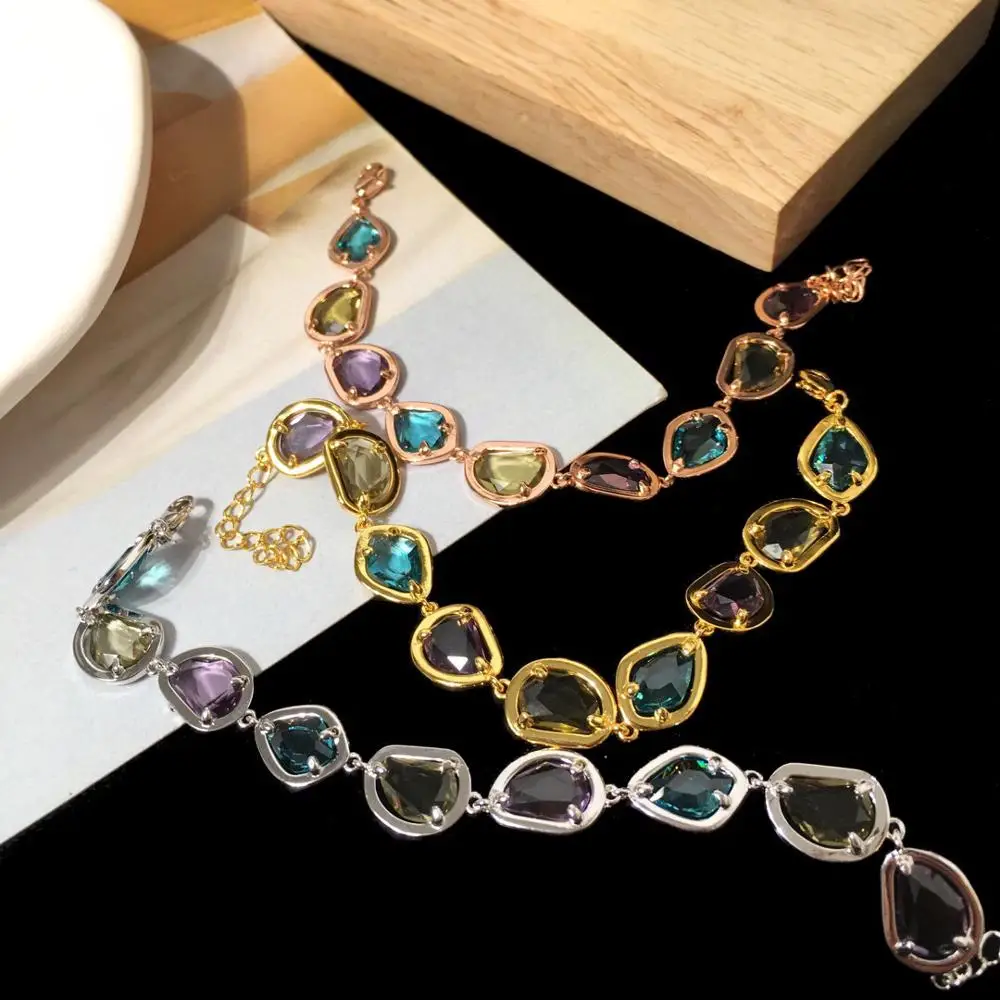 Женский браслет с кристаллами роскошный романтичный цвета розового золота