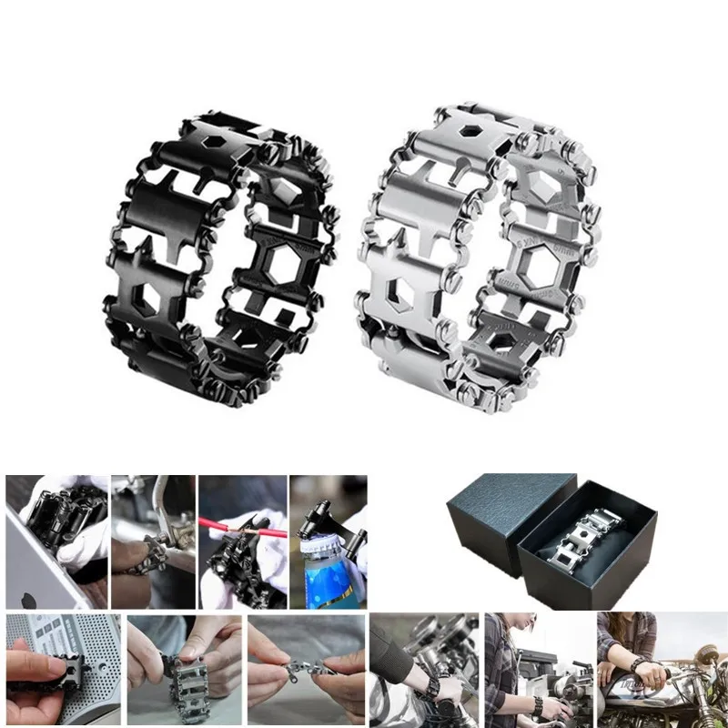 

29 in 1 Multifunctional Tread Bracelet Stainless Steel Outdoor Survival Bolt Kits MenLadies Wearable Multitool Hand Tools Set