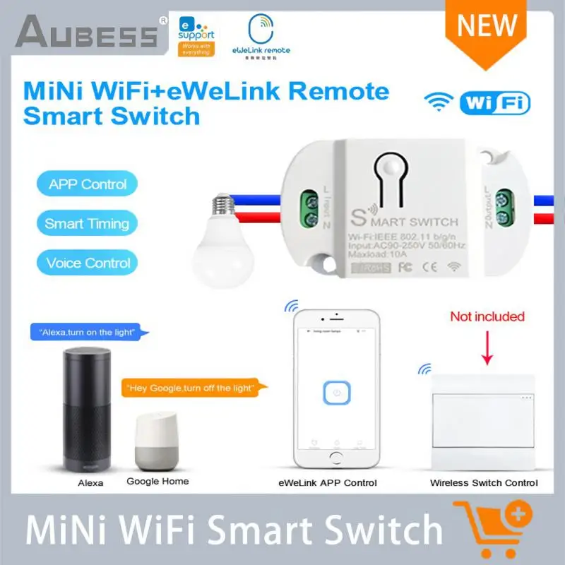 

Aubess EWeLink Mini Remote Smart Switch Module WiFi /Bluetooth/2.4G Remote Control Voice Control Work With Alexa Google Home
