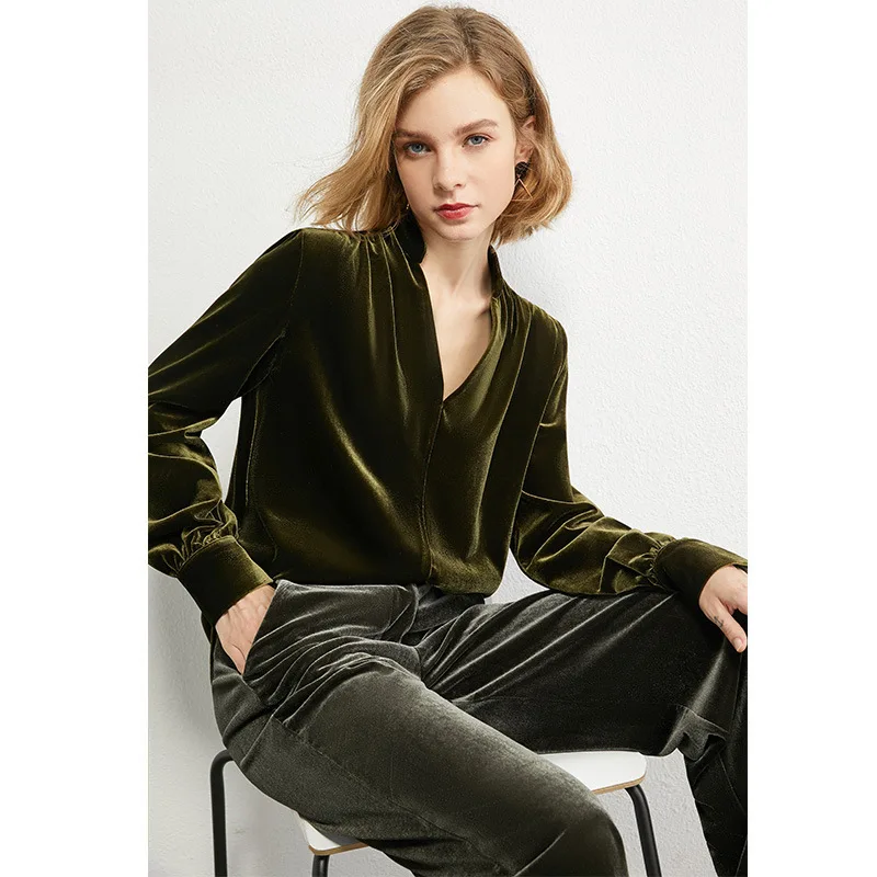 Винтажная Вельветовая Офисная Женская рубашка 2020 Новая Осенняя плиссированная