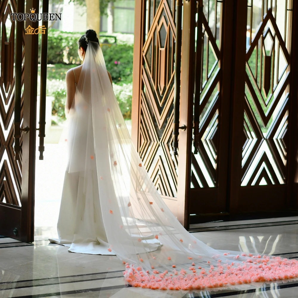 

TOPQUEEN V95 3d Flowers Wedding Veil 5M Floral Wedding Veil Bridal Shower Veil Color Veil of the Bride Veu of Bride 3 Meters