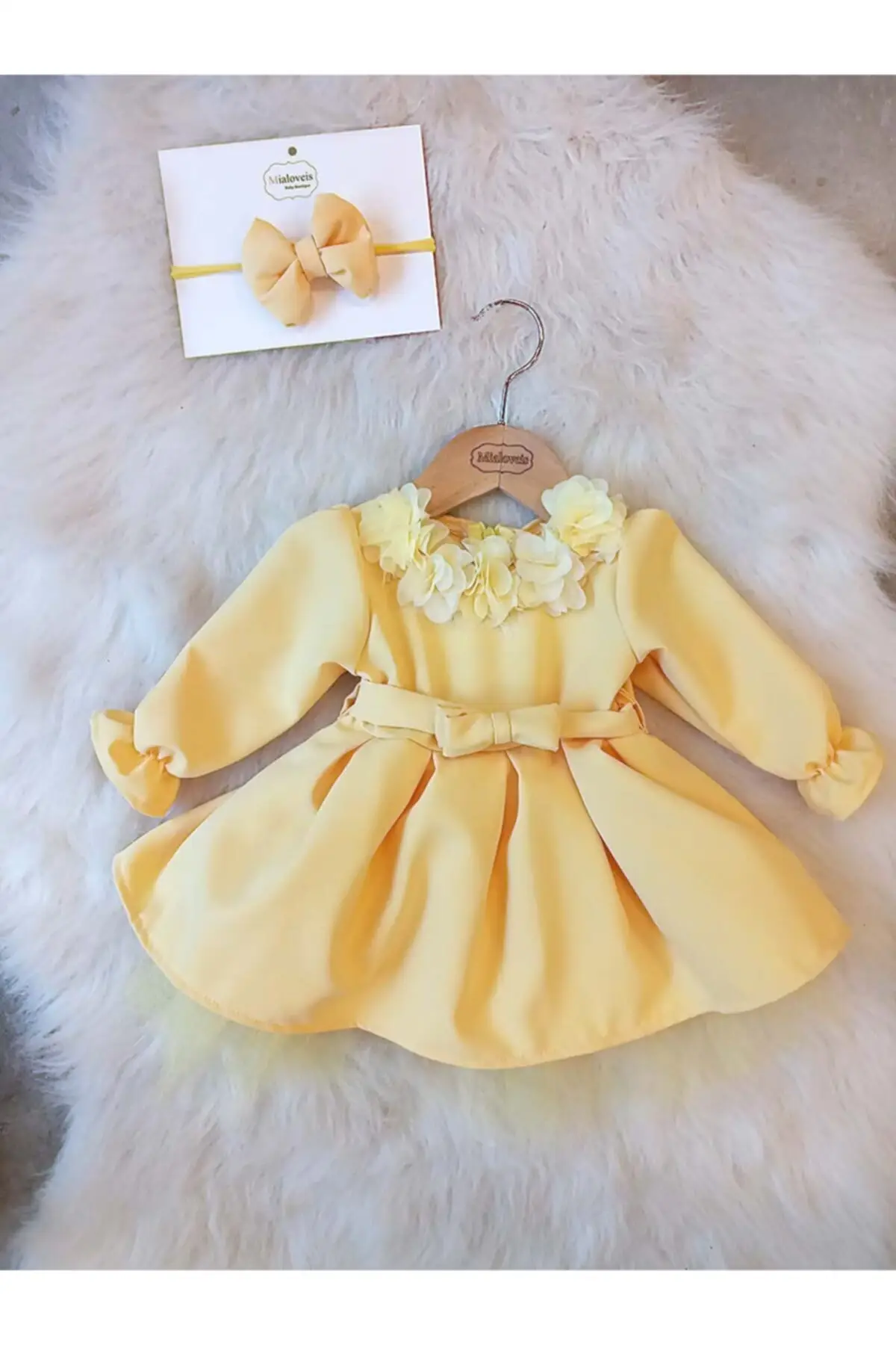 

Female Child Yellow Long Sleeve Dress Buckle
