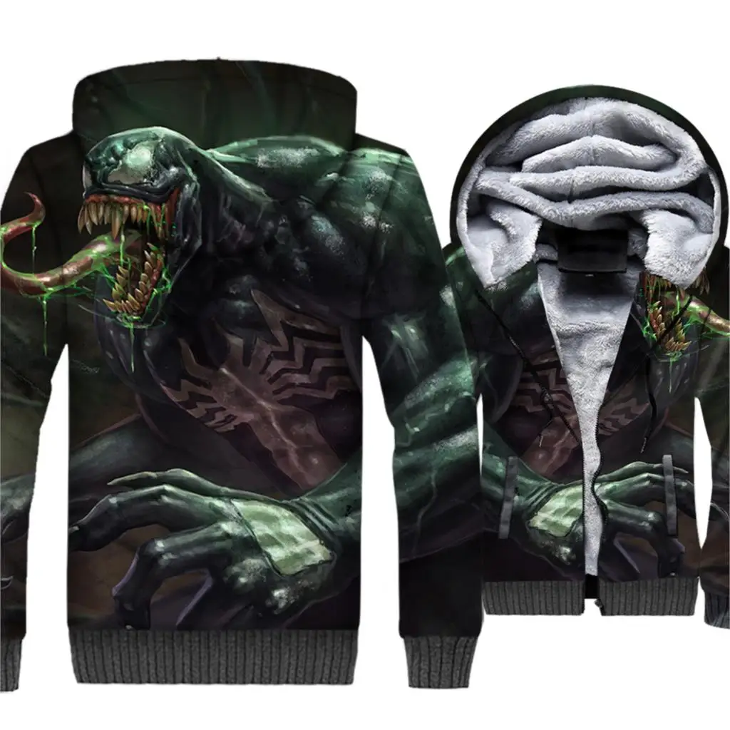 Толстовка на молнии с 3D капюшоном Venom Viking, зимняя Флисовая теплая Куртка Harajuku, толстое пальто Venom, модная большая рекламная акция - Цвет: DZ047