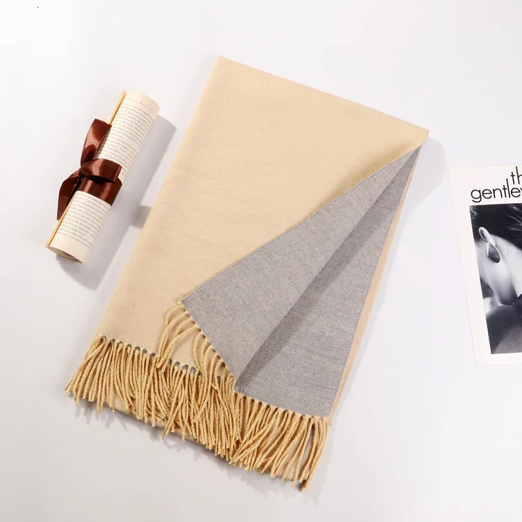 Light camel gray Горячий осенний и зимний шарф женский сплошной цвет матовый двухсторонний кролик бархат шаль дамы кисточкой шарф Дамская шаль - Цвет: Light camel gray