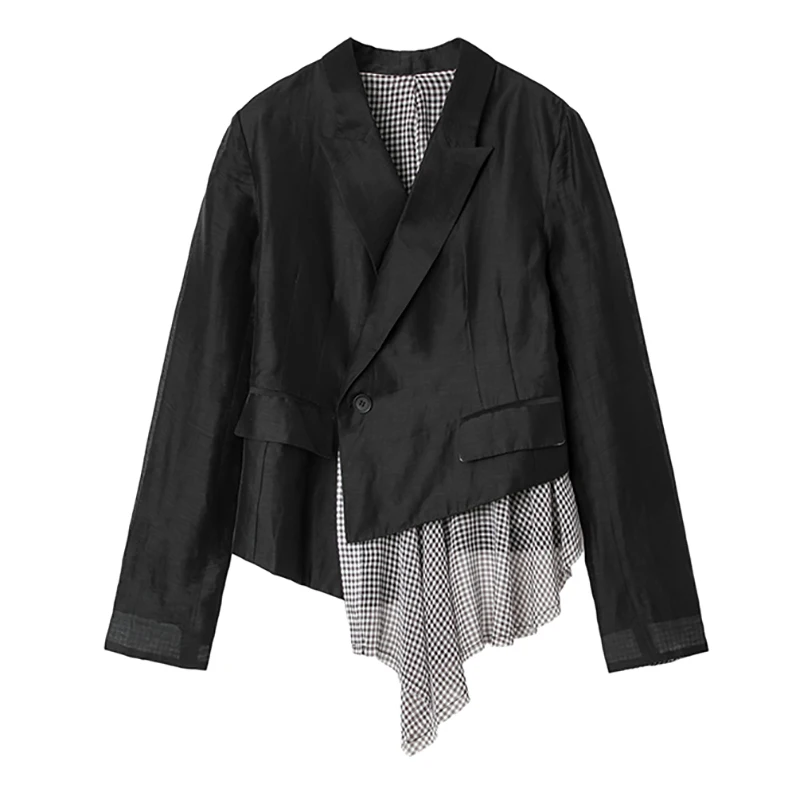

SHENGPALAE Black Patchwork Irregular Blazer Women's Spring Autumn 2021 New Notched Single Button Long Sleeve Suit Coat Female