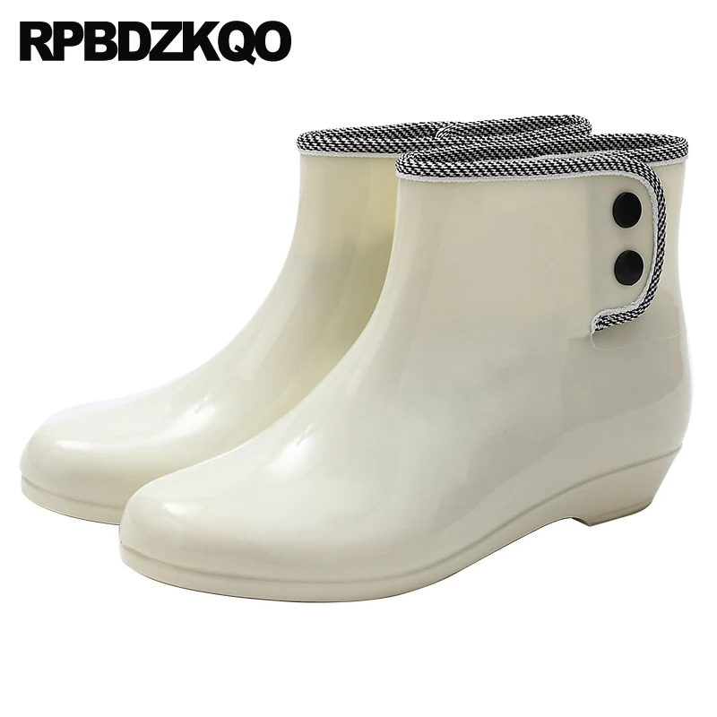 Женские резиновые ботинки без шнуровки зеленые водонепроницаемые ботильоны с