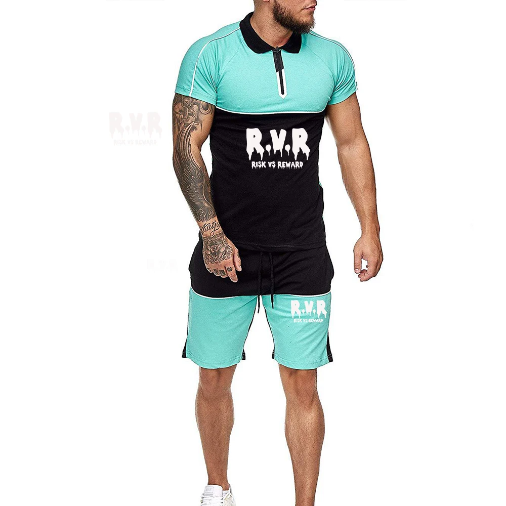 

Men's suit sportswear suit short-sleeved casual sports shirt men's running 2-piece suit football gym fitness men's T-shirt + sho