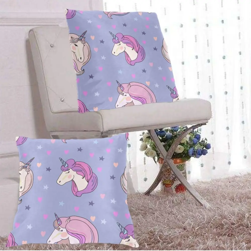 

Decorative Pillowcase Galaxy Fantasy Pink Unicorns Throw Pillow Case Square Polyester Pillow Cover for Home Office