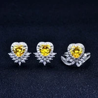 qtt luxury female crystal love heart jewelry set vintage silver wedding rings earrings for women charm white zircon stone sets
