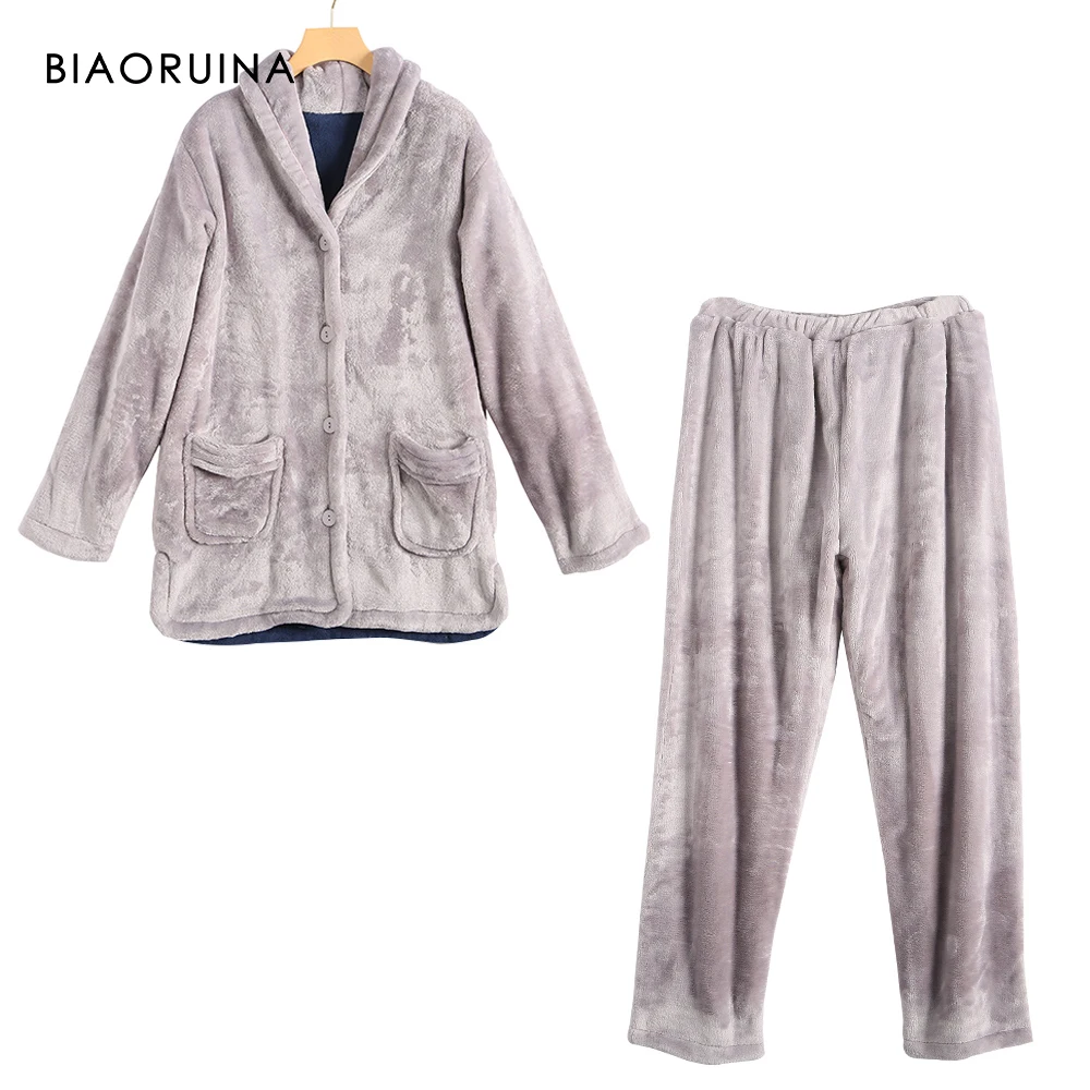 BIAORUINA Женская фланелевая флисовая Толстая теплая двухкомпонентная плюшевая