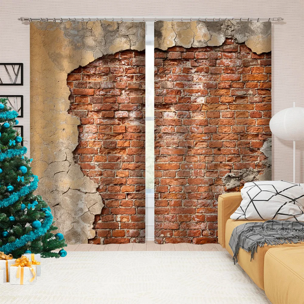 Morden brown brick curtains Living room Bedding Drapes Cotinas para sala 2 Panel 3D Print Curtains | Дом и сад