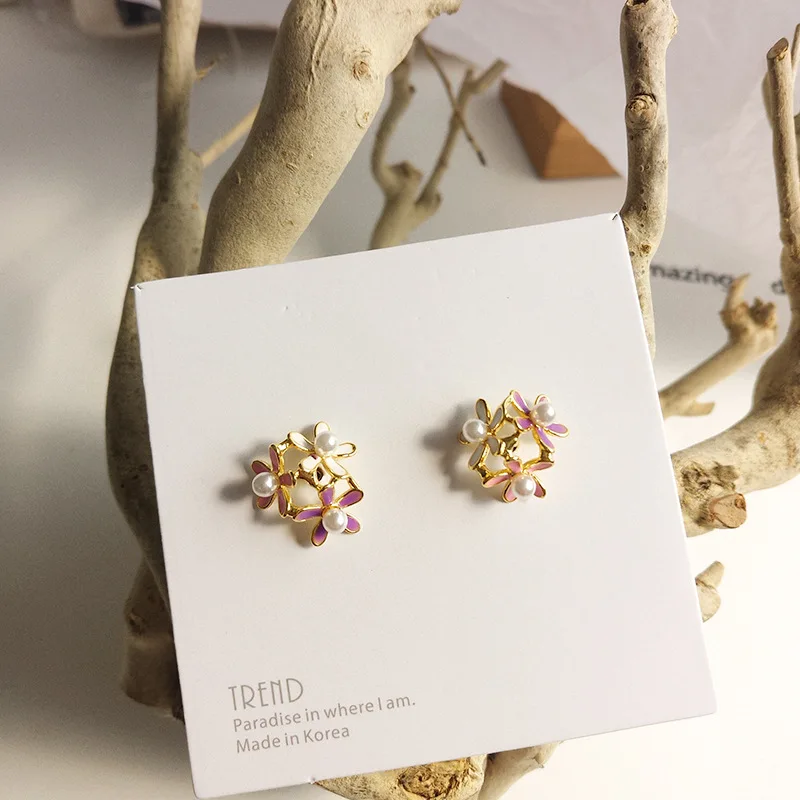 Серьги с свежими цветами Япония Корея Простые короткие серьги маленькие