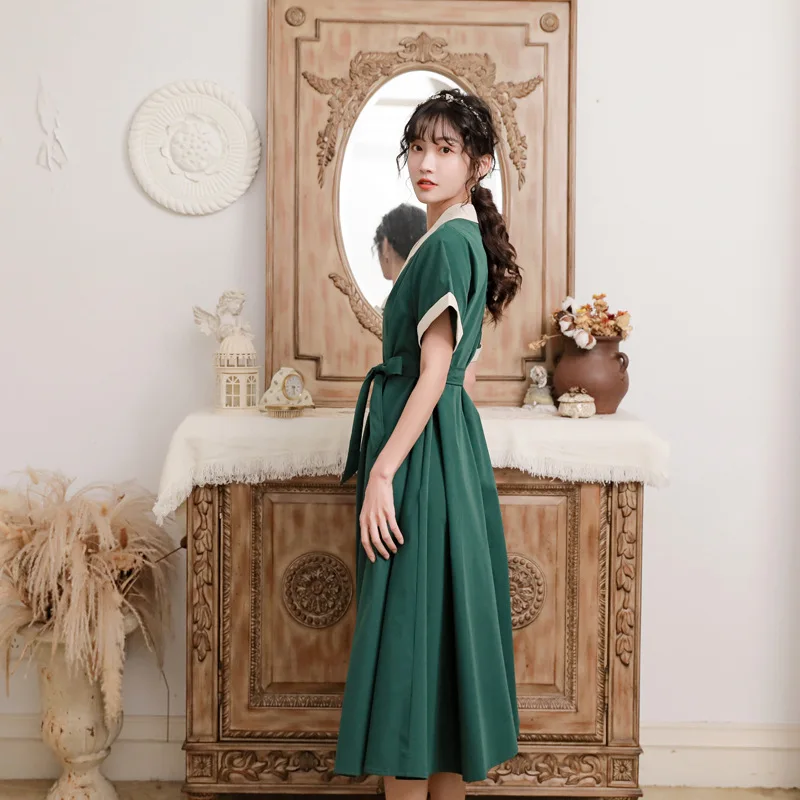 

2020 Summer's New Women's Splicing Tuck In The Waist A-line Medium Length Single Breasted Suit Collar Frenum Dress