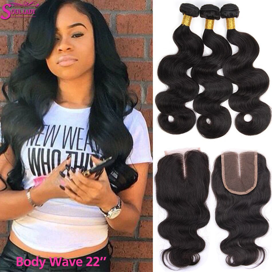 

Soul Lady BodyWave Bundles With Closure Remy Peruvian Hair Bundles With Closure 100% Human Hair Body Wave Bundles With Closure