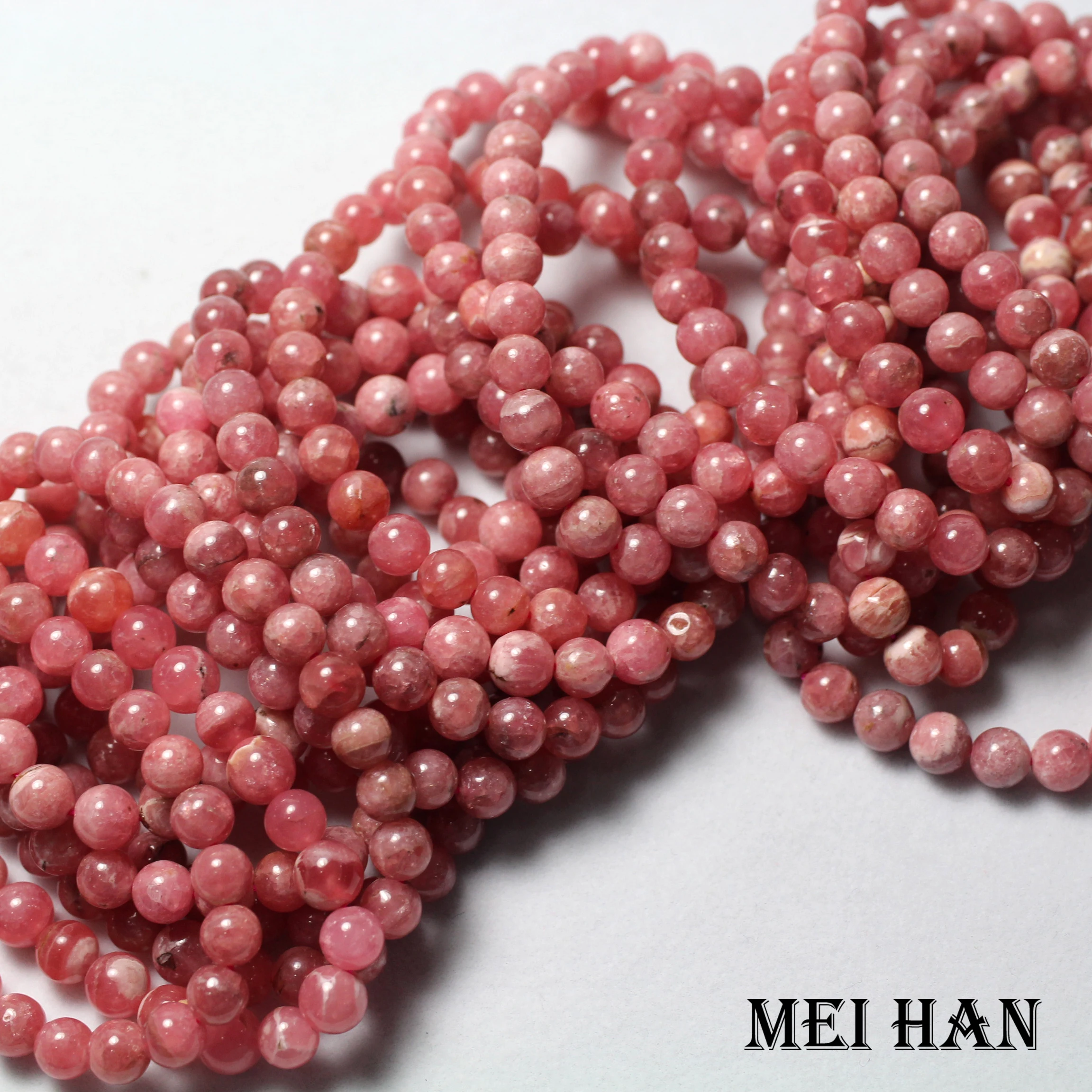 Meihan (26 бусин/браслет/17 г) 7-7 2 мм A + натуральный rhodochrosite Гладкий Круглый бисер