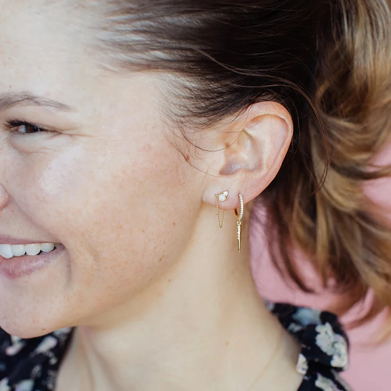 

BOAKO Earrings For Women Real 925 Sterling Silver Wild Rivet Cone Earrings Hoops Zircon Diamond Korean Jewelry Aretes De Mujer