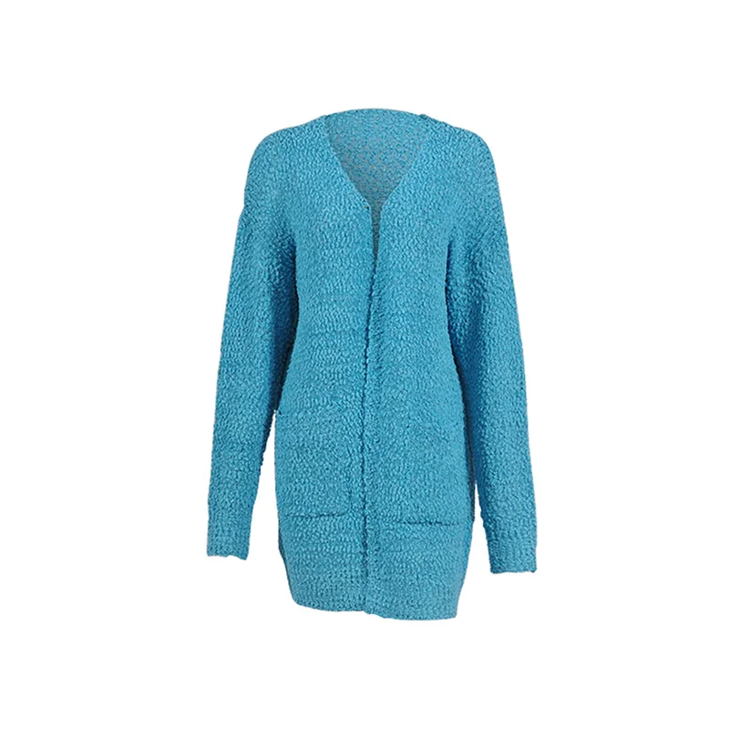 blue Fitshinling 7 цветов зимний длинный женский кардиган Boho Карманы Женская трикотажная куртка свитера длинный рукав тонкий кардиган для женщин - Цвет: blue