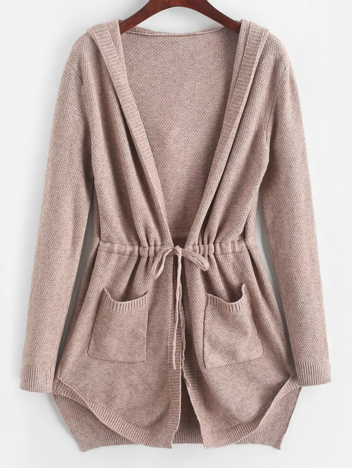 Khaki ZAFUL длинный кардиган с капюшоном и карманами на завязках, женские длинные свитера с капюшоном, Длинные Топы с высокой талией, уличная одежда осень - Цвет: Khaki