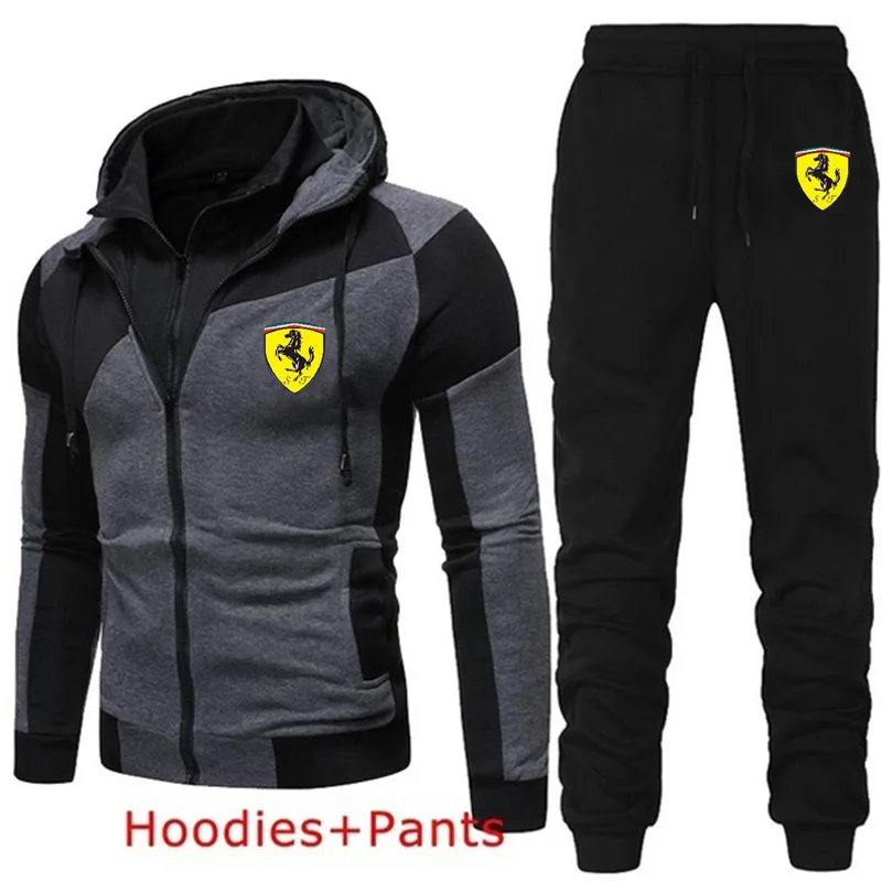 

Autumn /Winter 2020 New Hoodie Men Sets Cotton/Polyester Printing Zipper Man Hoodies + Sweatpants Casual jacket Set Men Clothing
