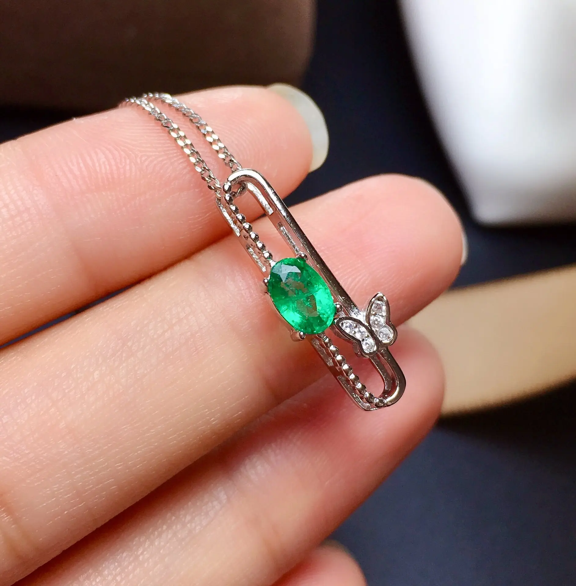 

SHILOVEM 925 sterling silver Natural Emerald rings pendants send necklace fine Jewelry wedding Christmas gift new mtz0406255agml