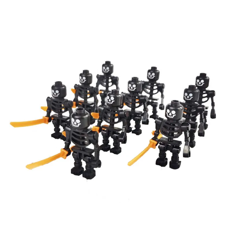 

10pcs Ninja Skeleton Straight Arms Caribbean Pirates Castle Building Block Solid Figure without Baseplate