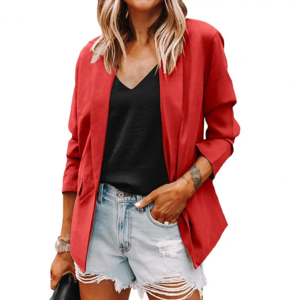 

Chic Office Lady Blazer Autumn Lapel Solid Color Slim-Fit Blazer Temperament Long Sleeve Lapel Pockets Suits Coat Suits Jacket