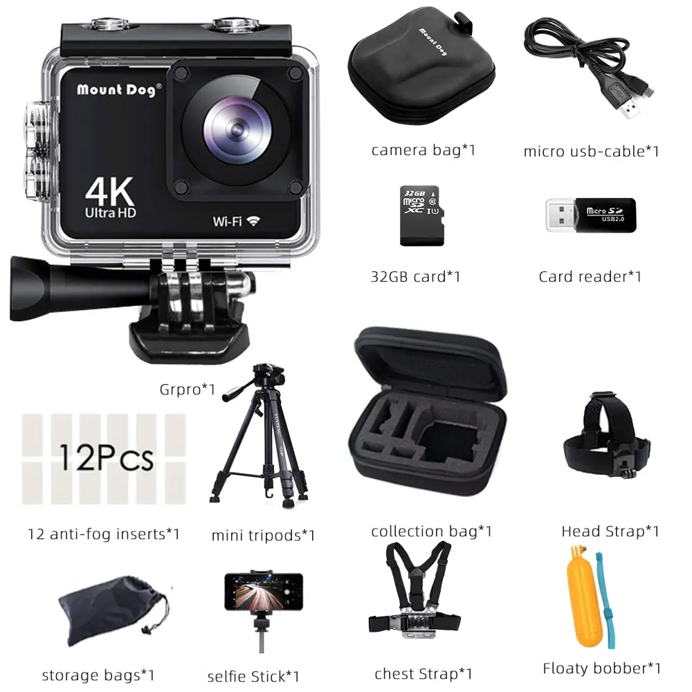 option 4 Водонепроницаемая Экшн-камера Ultra HD 4K 1080P с ЖК-дисплеем и Wi-Fi, Спортивная видеокамера для перекодирования, подводные камеры - Цвет: option 4