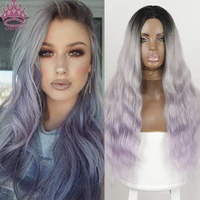 azqueen synthetic long ombre purple wigs middle part water wave cosplay wig for black woman heat resistant fibre