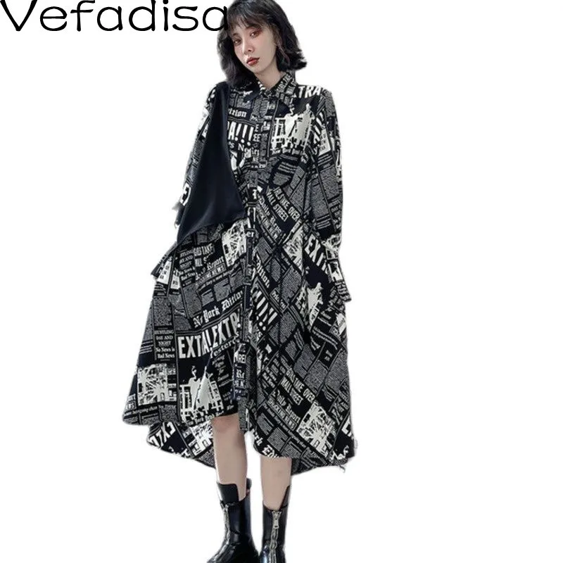 

Vefadsia Fashion Letter Print Tie-Dye Printed Long Sleeve Dress Women's 2022 Spring New Long Lapel Shirt Dress TT1052