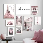 Модный настенный постер с изображением розового пиона и Эйфелевой башни, привлекательная Женская Картина на холсте для окон и автомобиля, романтическое домашнее украшение для гостиной