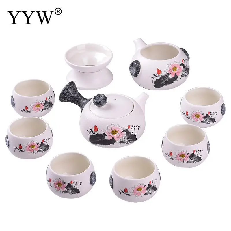 10pcs Tea Set Ceramics Thermostability Tea Set New Year Gift With Gift Box& Durable& Different Design For Choice Floral