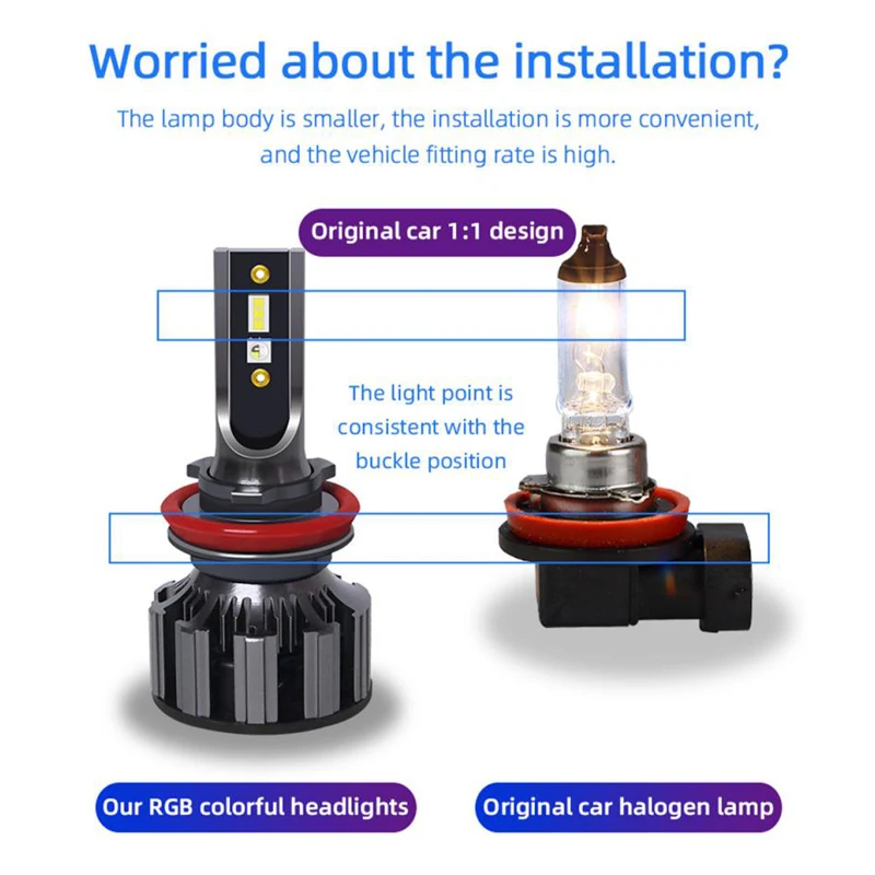 Пара H7 RGB светодиодный налобный фонарь H1 приложение Bluetooth совместимое управление