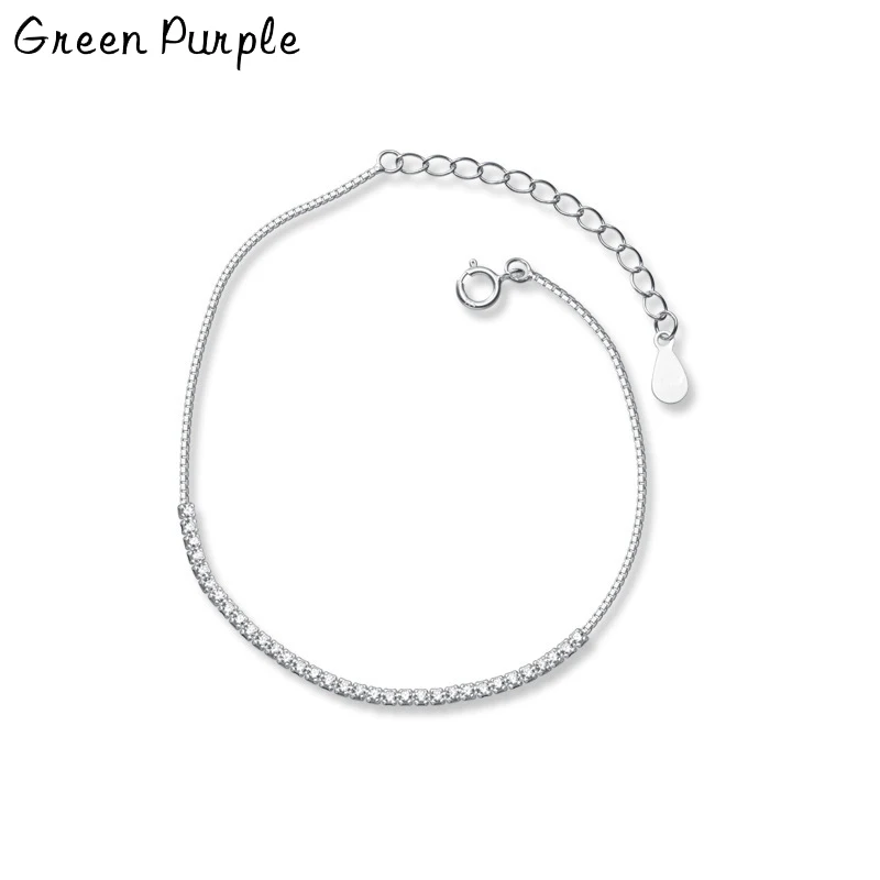 

Green Purple Real 925 Sterling Silver Luxury Pave Zircon Chain Bracelet&Bangle for Women Chic Wedding Jewelry Accessories