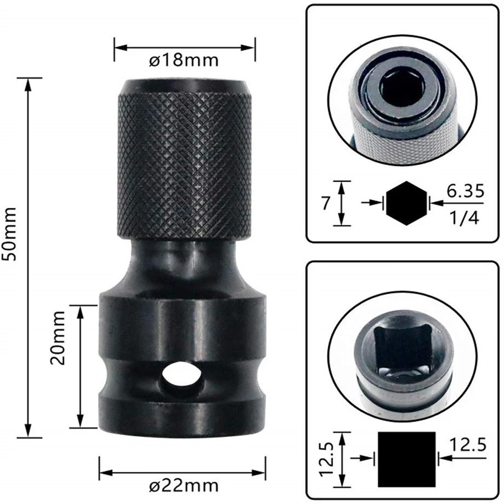 

Quick-release 1/2" Square To 1/4" Hex Socket Adapter Converter Chuck Adaptor For Impact And Ratchet Wrenches For Dropshipping