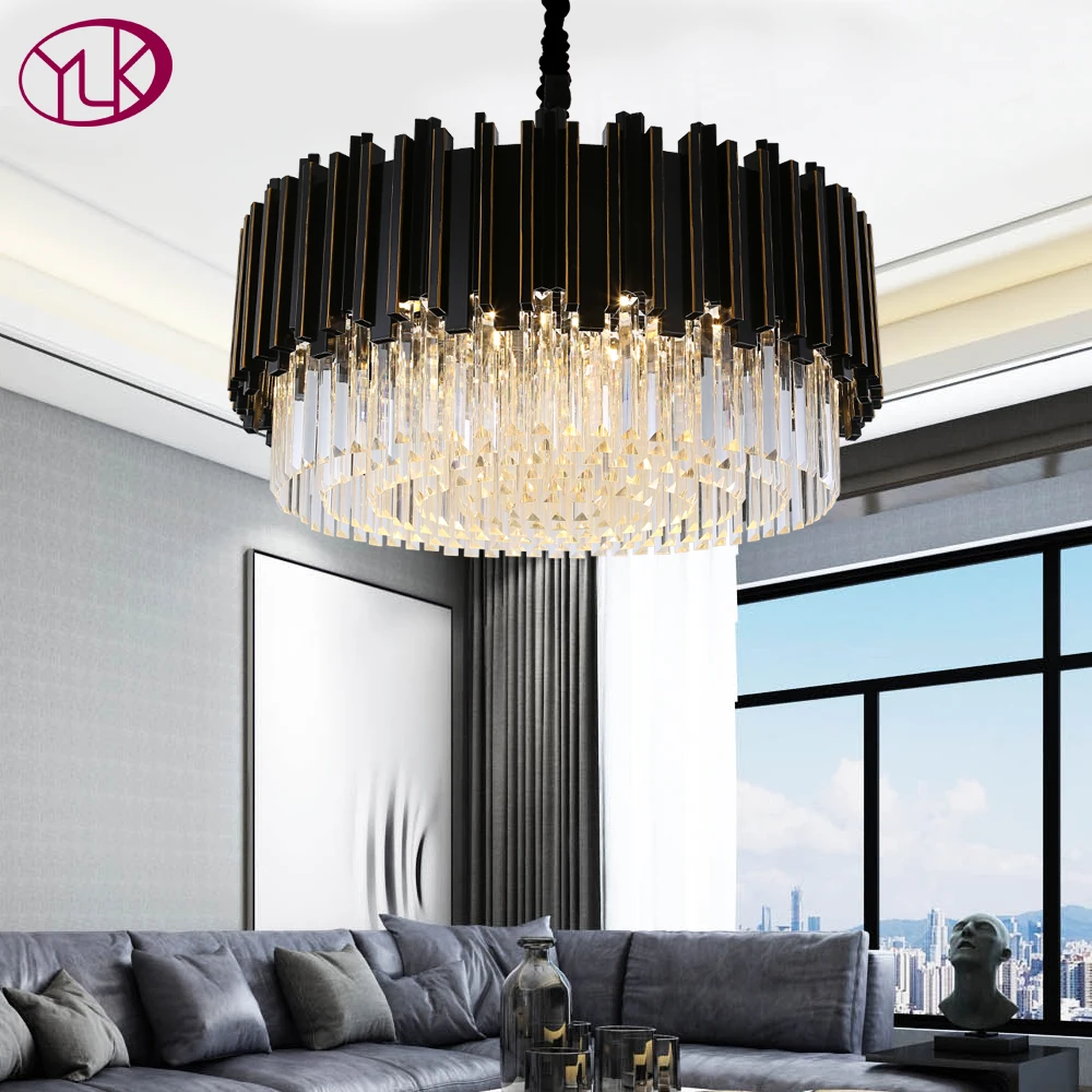 Youlaike роскошная черная люстра освещение круглая Современная хрустальная лампа