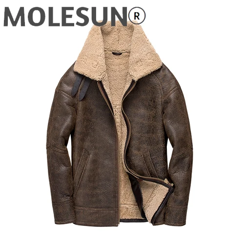 

AKOOSUN Genuine Sheep Shearling Leather Jackets for Men Clothing Winter Jacket Mens Motorcycle Real Sheepskin Coat Ropa LXR787