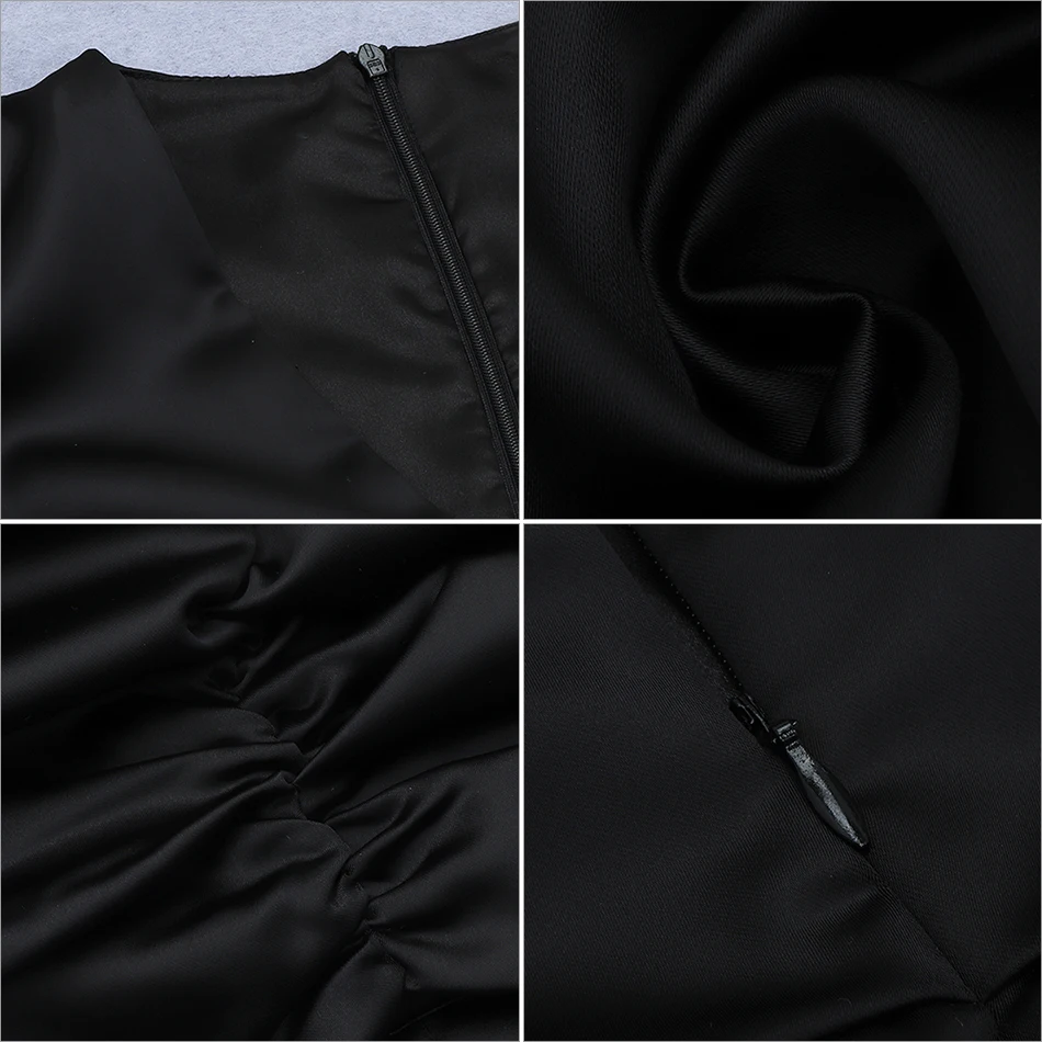 

Adyce 2021 New Winter Women Black V Neck Bow Mini Club Dress Sexy Long Puff Sleeve Draped Celebrity Evening Runway Party Dresses