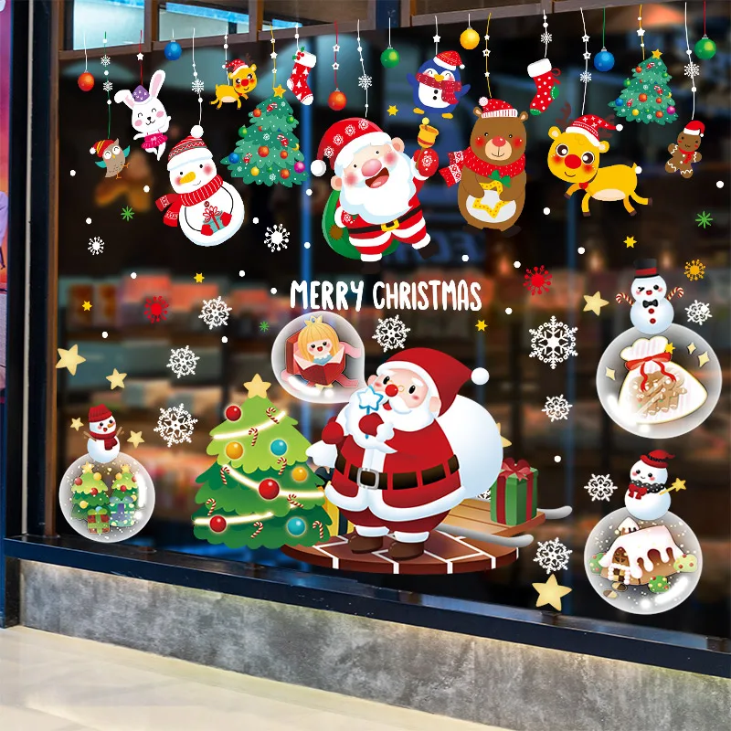 

[SHIJUEHEZI] Christmas Window Stickers DIY Santa Claus Snowman Trees Wall Decals for Living Room Glass New Year Home Decoration