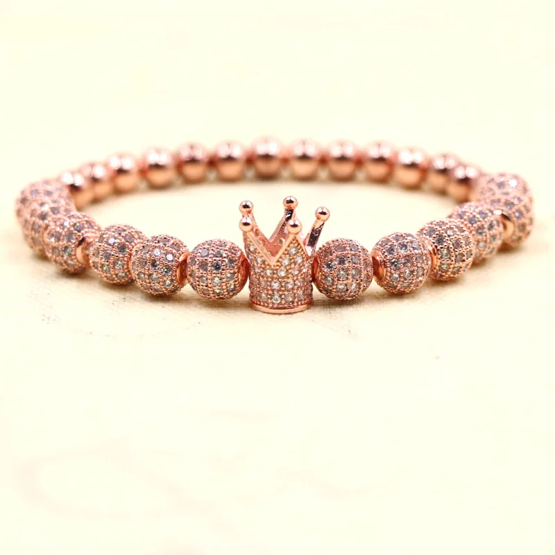 Luxury Gold Copper Bead Bracelet Bangle Miniature Zircon Crown Ball 3 PCS/Set Bracelets for Women 2019 Fashion Jewelry Gift | Украшения и
