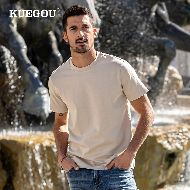 

Мужская футболка с коротким рукавом KUEGOU, белая однотонная футболка с коротким рукавом, в горошек, большие размеры, лето 6490