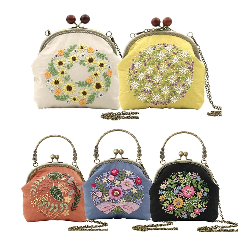 

DIY Embroidery Kit of Portable Bag Wallet Needlework Pattern Printed Cross Stitch Handcraft Set Handmade Sewing Art Craft