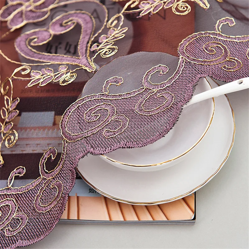 

Luxury Heart-shaped Embroidery Tulle Curtains For Living Room Noble Purple Rope Embroidery Window Drapes for Bedroom X-HM377#30