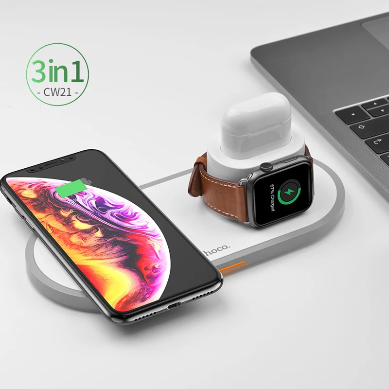 HOCO CW21 3 в 1 Беспроводное зарядное устройство для Apple Watch 4 3 2 1 быстрое зарядное устройство для airpods iPhone 11 X XS MAX 8 QI Беспроводная зарядная панель