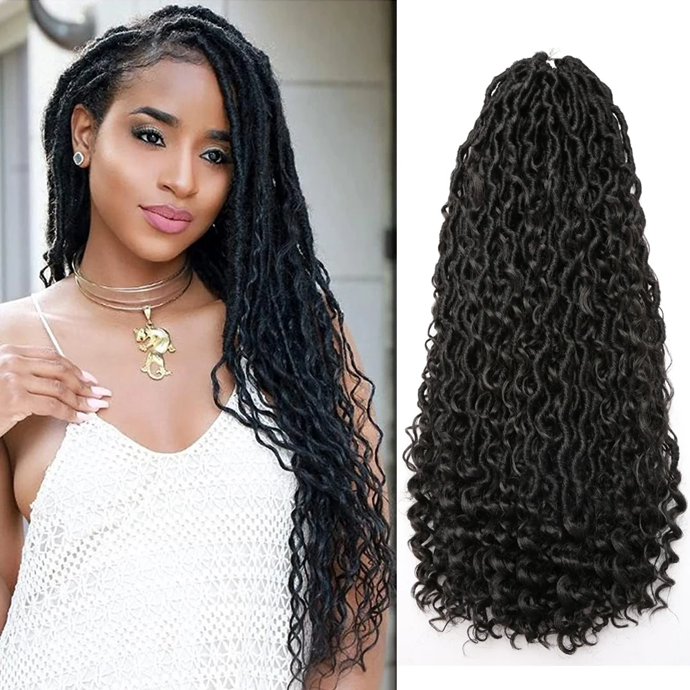 

New Goddess Locs Crochet Hair River Fauxs Locs Wavy Crochet With Deep Curly Ends Hair Synthetic Crochet Braiding Hair Extension