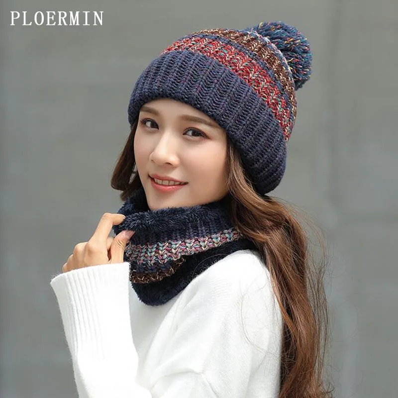 Брендовые зимние облегающие шапки для женщин Набор вязаных шапок разных цветов