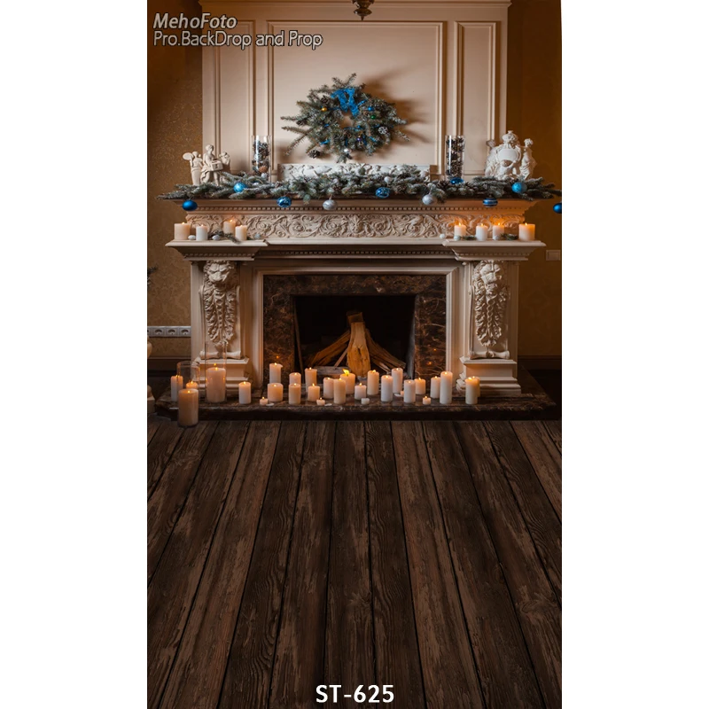 5x7 футов Счастливого Рождества сосновая ветка свеча цветной шар камин с венком на