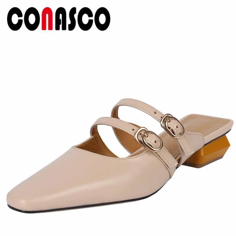 

Сандалии CONASCO женские из натуральной кожи, босоножки без задника, квадратный носок, модная выразительная обувь, Повседневные тапочки, лето ...