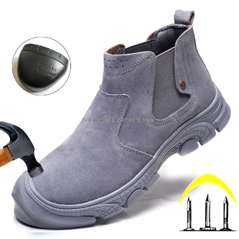 

Новинка 2021, защитные ботинки без шнуровки, мужские ботильоны, сварщик, противоударные ботинки из резины, Рабочая обувь для строительства, му...