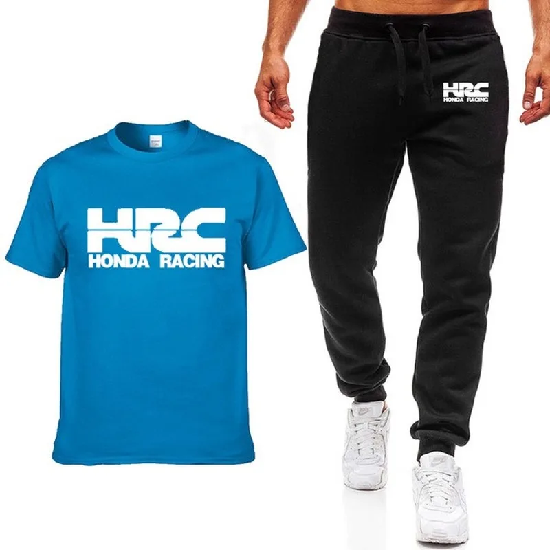 

New Summer Men T Shirts HRC race motorcycle Car Logo Printed Hip hop Casual Cotton Short Sleeve high quality T-shirt pants suit